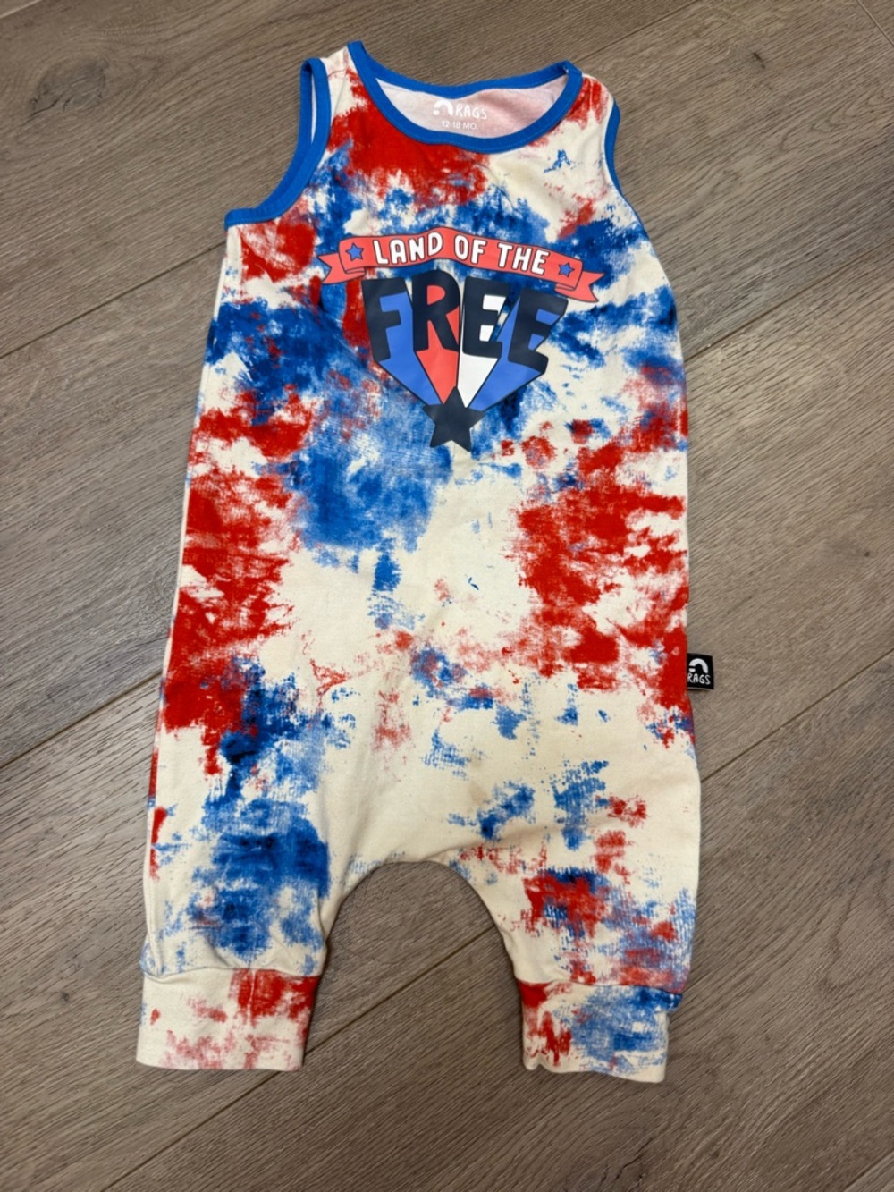 Rags to Raches Red, Blue, White Tie-Dye 'Land of the Free' Romper